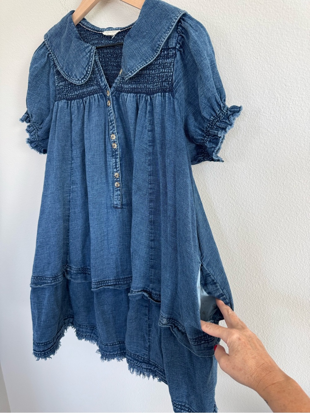 Pilcro Anthropologie Denim Smocked Babydoll Swing Mini Dress Medium - Picture 6 of 13